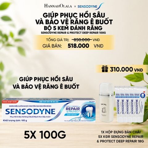  BỘ 5 KEM ĐÁNH RĂNG SENSODYNE REPAIR & PROTECT DEEP REPAIR 100G GIÚP PHỤC HỒI SÂU VÀ BẢO VỆ RĂNG Ê BUỐT 