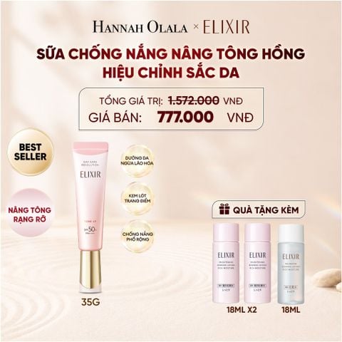  [ SẮC HỒNG BABY ] KEM CHỐNG NẮNG DẠNG SỮA NÂNG TÔNG CHO DA XỈN MÀU ELIXIR DAY CARE REVOLUTION TONE UP PINK+35G - DEAL 6 