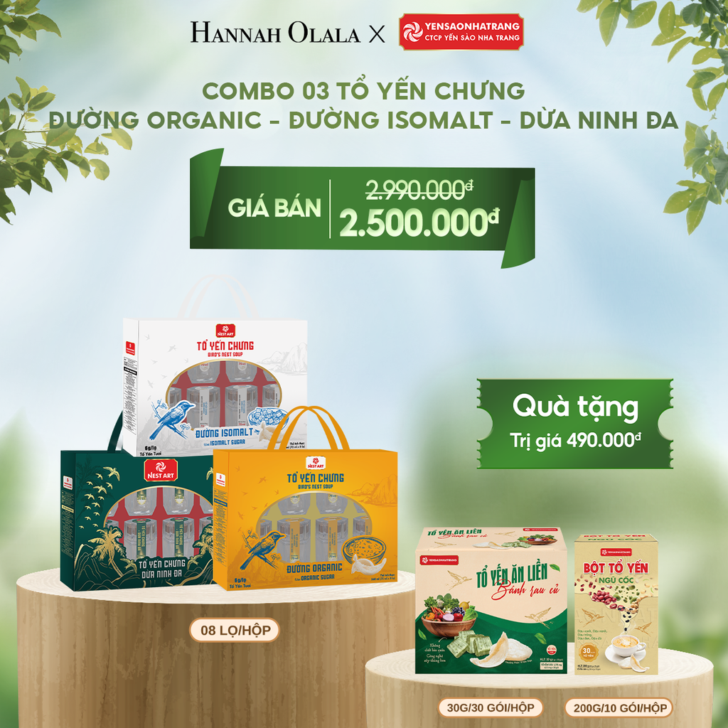  DEAL 6: COMBO 03 TỔ YẾN CHƯNG DỪA NINH ĐA - ĐƯỜNG ORGANIC - ĐƯỜNG ISOMALT 