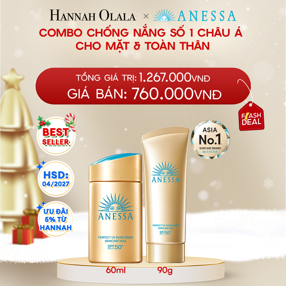  DEAL 6: COMBO SỮA CHỐNG NẮNG & GEL CHỐNG NẮNG BẢO VỆ HOÀN HẢO CHO MẶT - TOÀN THÂN ANESSA GOLD MILK 60ML + GOLD GEL 90G
HSD: 1/4/2027 