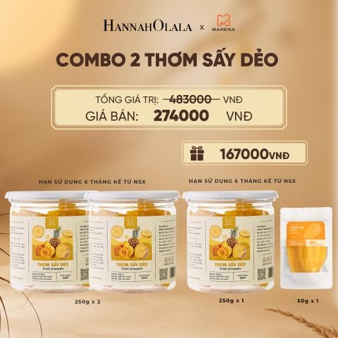  COMBO 2 THƠM SẤY DẺO 250G TẶNG 1 THƠM SẤY DẺO 250G VÀ XOÀI SẤY DẺO 50G DEAL 8: - E139 