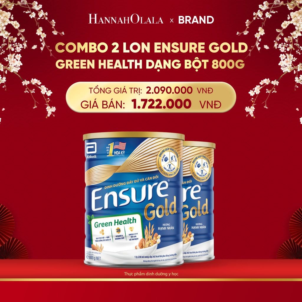  A39_DEAL 6: COMBO 2 LON ENSURE GOLD GREEN HEALTH DẠNG BỘT 800G 