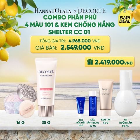  COMBO PHẤN PHỦ 4 MÀU 101 & KEM CHỐNG NẮNG DECORTÉ SHELTER 