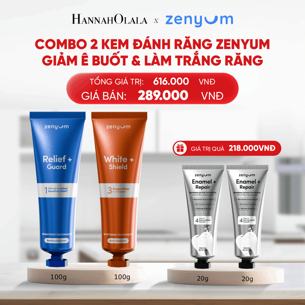  B170_DEAL 6: COMBO 2 KEM ĐÁNH RĂNG ZENYUM PHỤC HỒI MEN / GIẢM Ê BUỐT / LÀM TRẮNG 100G 