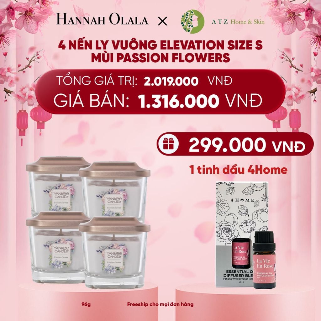  DEAL 7: MUA COMBO 4 NẾN LY VUÔNG ELEVATION SIZE S MÙI PASSION FLOWERS 