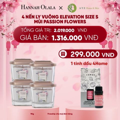  DEAL 7: MUA COMBO 4 NẾN LY VUÔNG ELEVATION SIZE S MÙI PASSION FLOWERS 