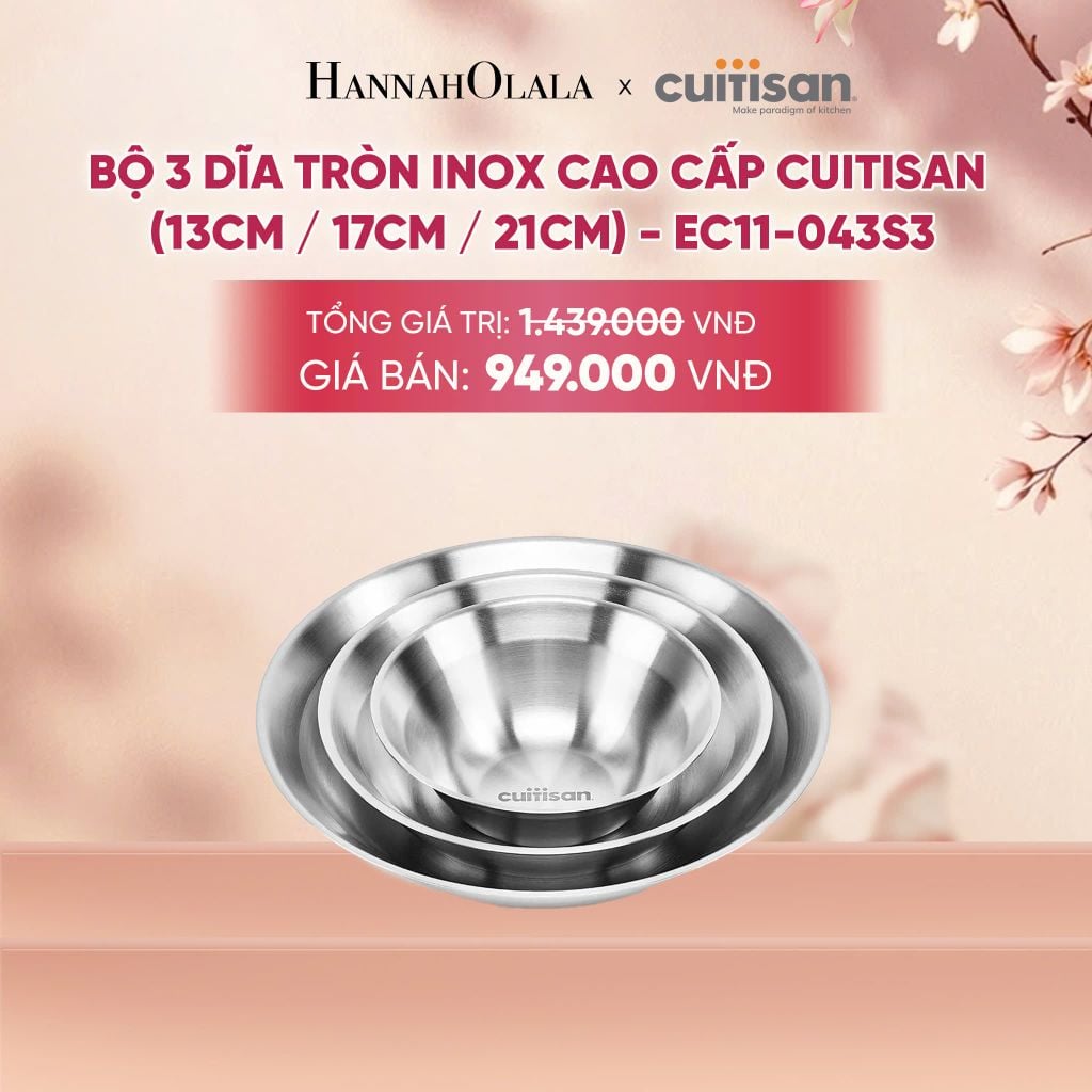  BỘ 3 DĨA TRÒN INOX CAO CẤP CUITISAN - DEAL 7 - A1491 