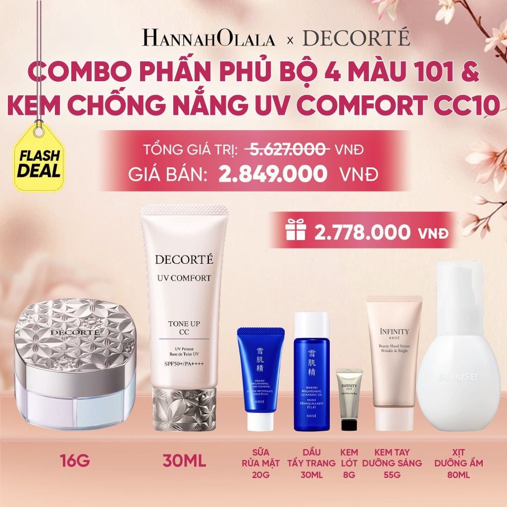  COMBO PHẤN PHỦ 4 MÀU 101 & KEM CHỐNG NẮNG DECORTÉ UV COMFORT (BẢN MỚI) - A741 