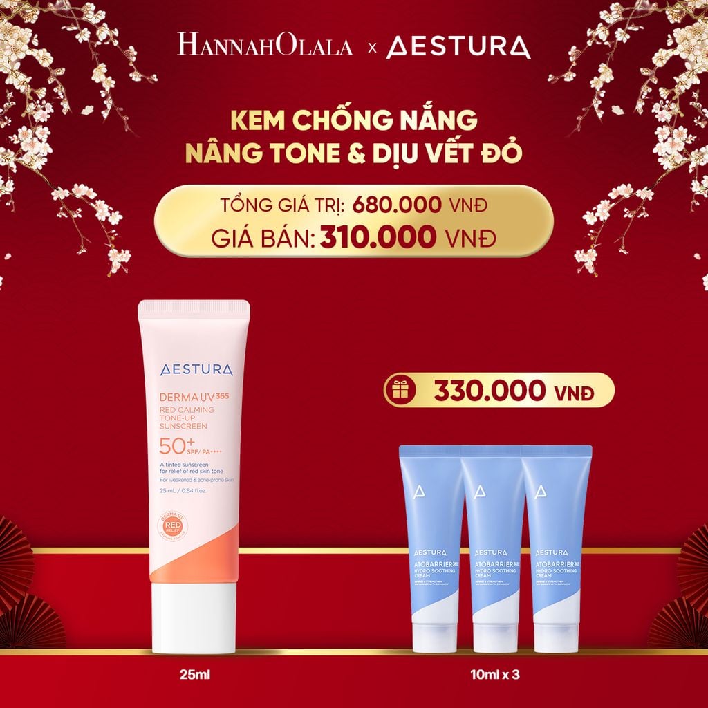  DEAL 6: KEM CHỐNG NẮNG NÂNG TONE AESTURA DERMA UV365 RED CALMING TONE UP SUNCREEN 25ML 