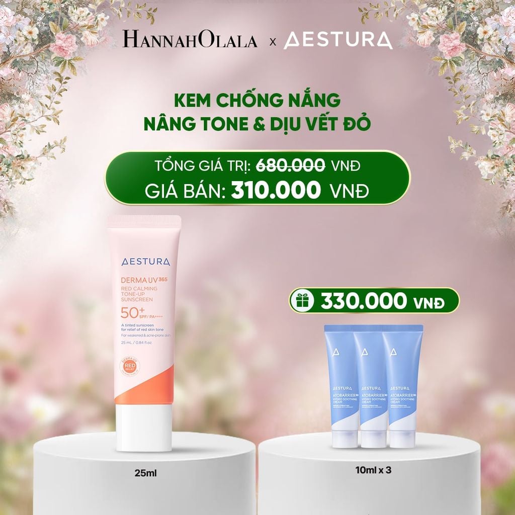  DEAL 6: KEM CHỐNG NẮNG NÂNG TONE AESTURA DERMA UV365 RED CALMING TONE UP SUNCREEN 25ML 