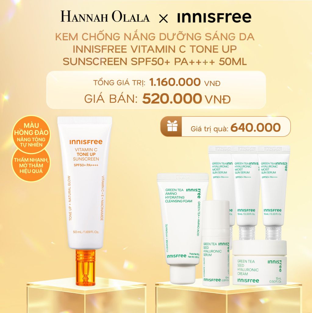  DEAL 7: KEM CHỐNG NẮNG DƯỠNG SÁNG DA INNISFREE VITAMIN C TONE UP SUNSCREEN SPF50+ PA++++ 50ML 