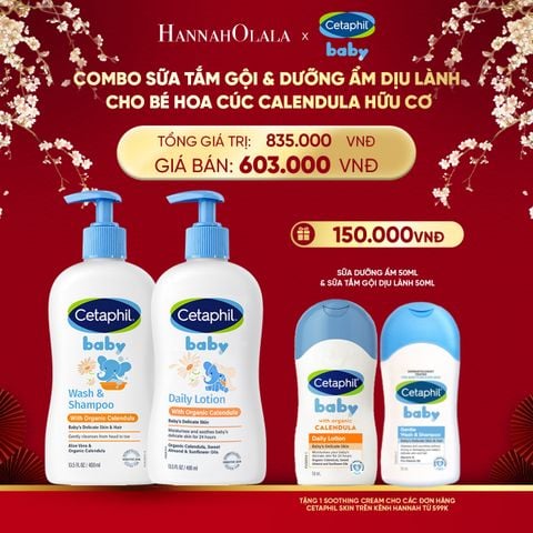  DEAL 7: BỘ SỮA TẮM GỘI 400ML + SỮA DƯỠNG ẨM 400ML CETAPHIL BABY WITH ORGANIC CALENDULA 