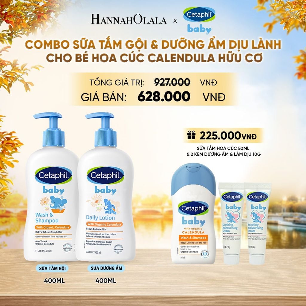  BỘ SỮA TẮM GỘI 400ML + SỮA DƯỠNG ẨM 400ML CETAPHIL BABY WITH ORGANIC CALENDULA DEAL 7: - E1754 