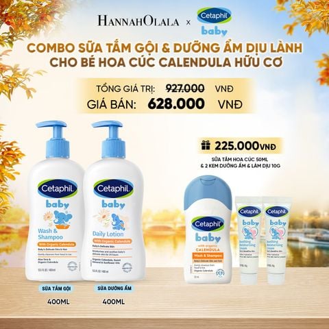  BỘ SỮA TẮM GỘI 400ML + SỮA DƯỠNG ẨM 400ML CETAPHIL BABY WITH ORGANIC CALENDULA DEAL 7: - E1754 
