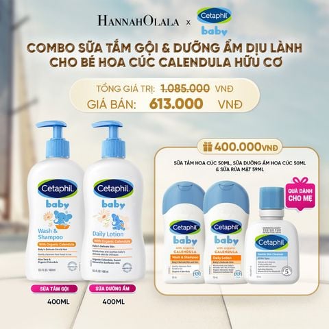  BỘ SỮA TẮM GỘI 400ML + SỮA DƯỠNG ẨM 400ML CETAPHIL BABY WITH ORGANIC CALENDULA DEAL 7: 