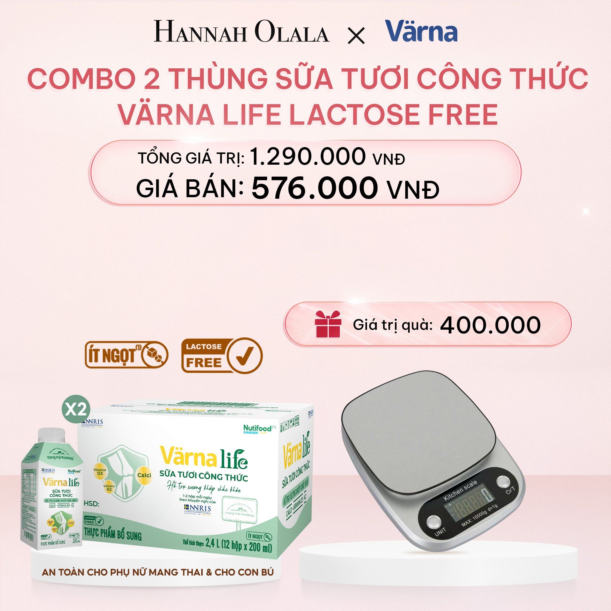  E429_DEAL 7: COMBO 2 THÙNG SỮA TƯƠI CÔNG THỨC VARNA LIFE LACTOSE FREE (24 HỘP X 200ML) 