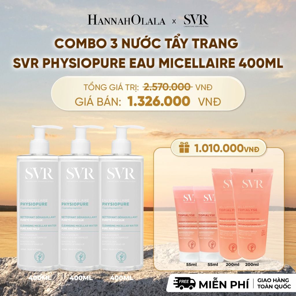  COMBO 3 NƯỚC TẨY TRANG CHO DA NHẠY CẢM SVR PHYSIOPURE EAU MICELLAIRE 400ML - DEAL 7 - B507 