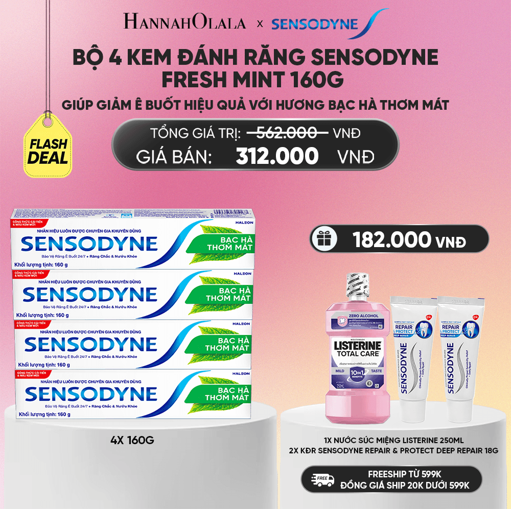  BỘ 4 KEM ĐÁNH RĂNG SENSODYNE FRESH MINT 160G GIÚP GIẢM Ê BUỐT HIỆU QUẢ VỚI HƯƠNG BẠC HÀ THƠM MÁT - FLASH DEAL_A570 