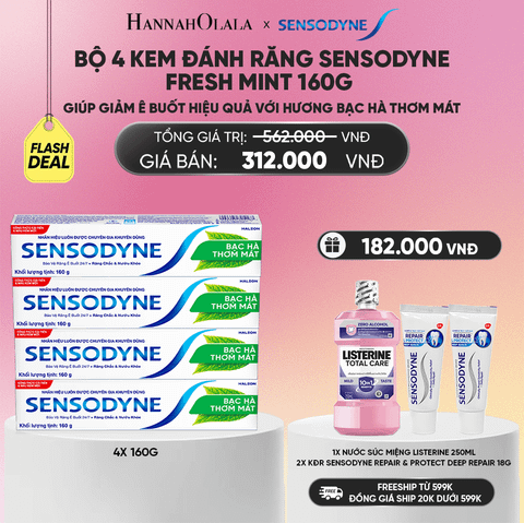  BỘ 4 KEM ĐÁNH RĂNG SENSODYNE FRESH MINT 160G GIÚP GIẢM Ê BUỐT HIỆU QUẢ VỚI HƯƠNG BẠC HÀ THƠM MÁT - FLASH DEAL_A570 