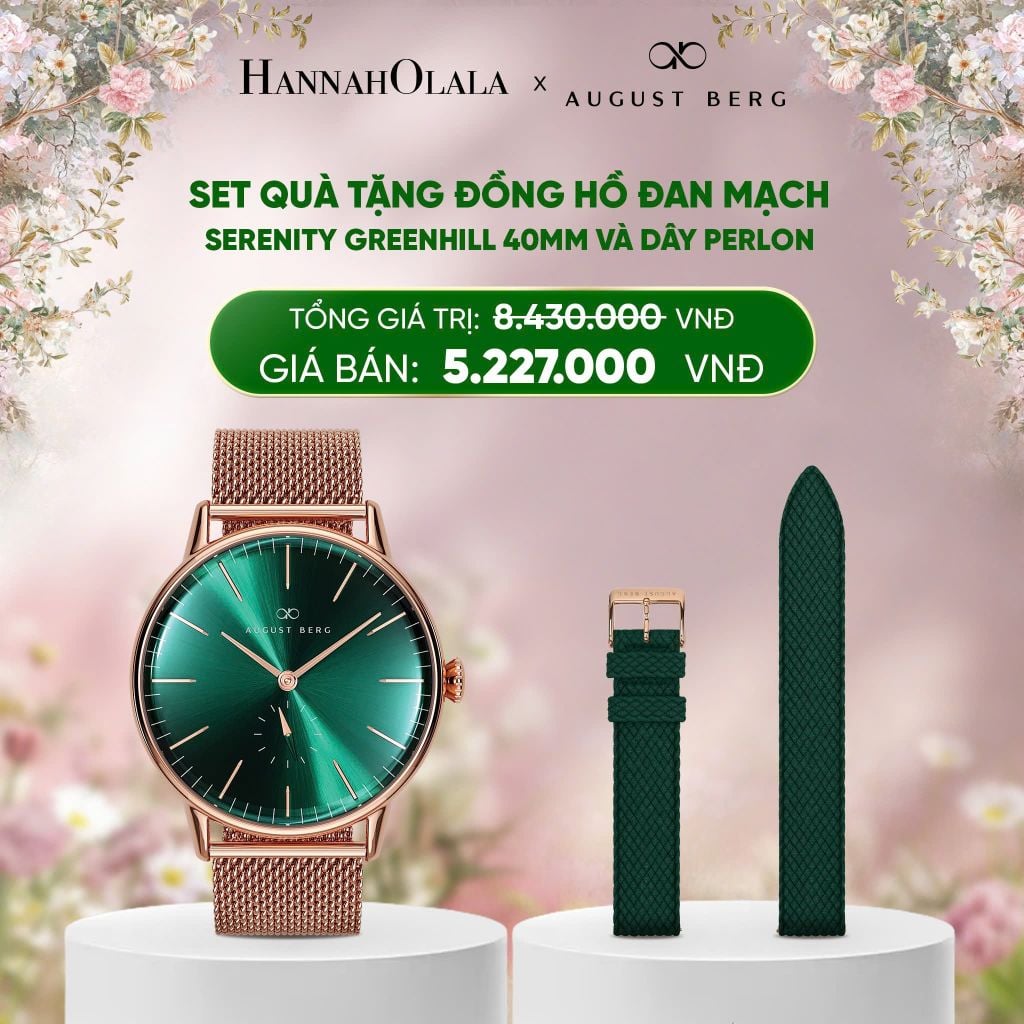  DEAL 7: ĐỒNG HỒ ĐAN MẠCH AUGUST BERG - SET QUÀ TẶNG SERENITY GREENHILL 40MM DÂY KIM LOẠI MESH - VÀNG HỒNG VÀ DÂY PERLON 