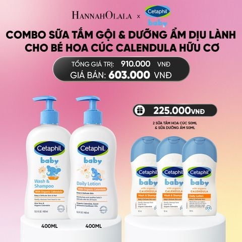  DEAL 7: BỘ SỮA TẮM GỘI 400ML + SỮA DƯỠNG ẨM 400ML CETAPHIL BABY WITH ORGANIC CALENDULA_A1923 