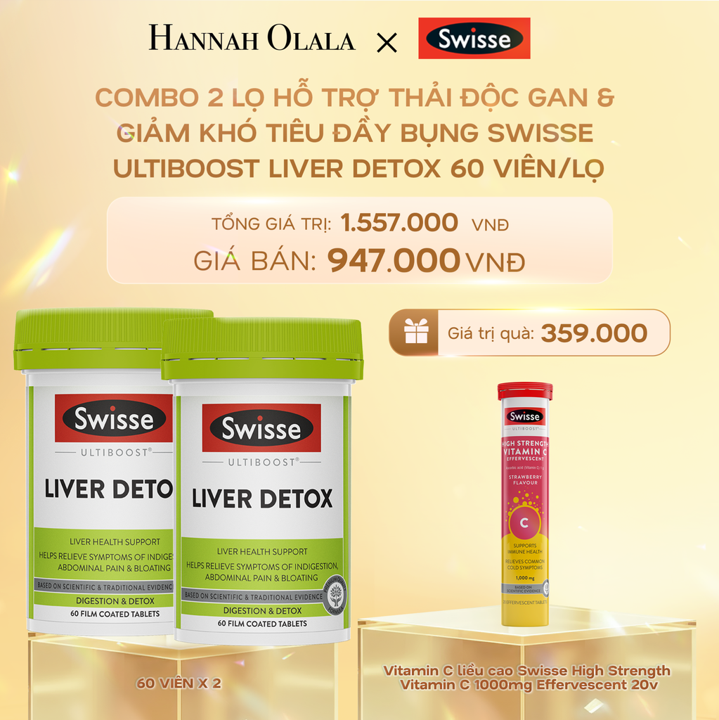  DEAL 7: COMBO 2 LỌ HỖ TRỢ THẢI ĐỘC GAN & GIẢM KHÓ TIÊU ĐẦY BỤNG SWISSE ULTIBOOST LIVER DETOX 60 VIÊN/LỌ 