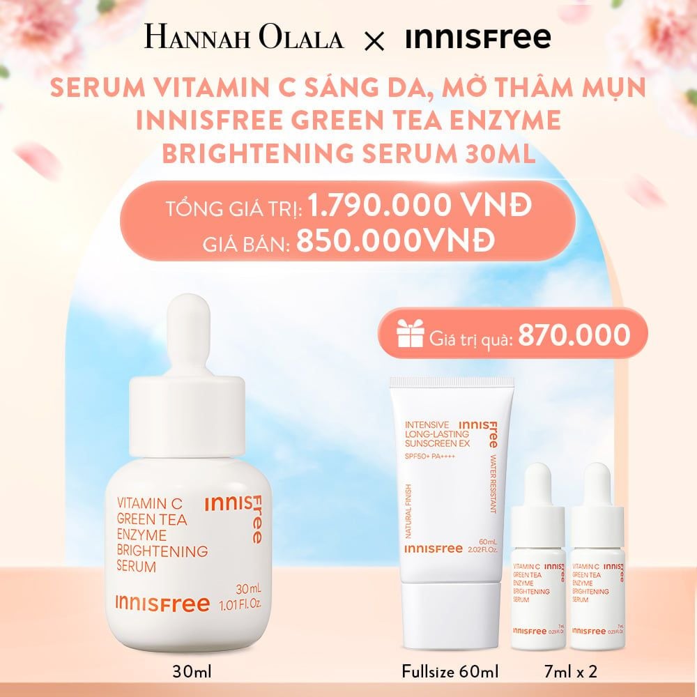 A372_DEAL 7: SERUM VITAMIN C SÁNG DA, MỜ THÂM MỤN INNISFREE GREEN TEA ENZYME BRIGHTENING SERUM 30ML 