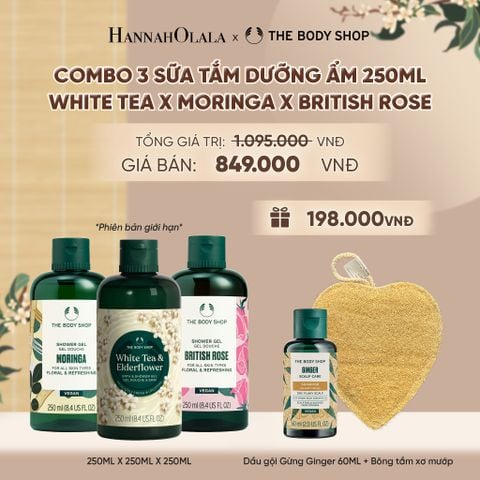  COMBO 3 SỮA TẮM THIÊN NHIÊN DƯỠNG ẨM NGÁT HƯƠNG 250ML - MORINGA X WHITE TEA & ELDERFLOWER X BRITISH ROSE - A2305 