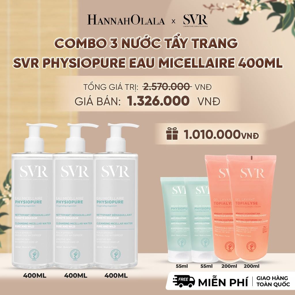  COMBO 3 NƯỚC TẨY TRANG CHO DA NHẠY CẢM SVR PHYSIOPURE EAU MICELLAIRE 400ML - DEAL 7 - A2020 