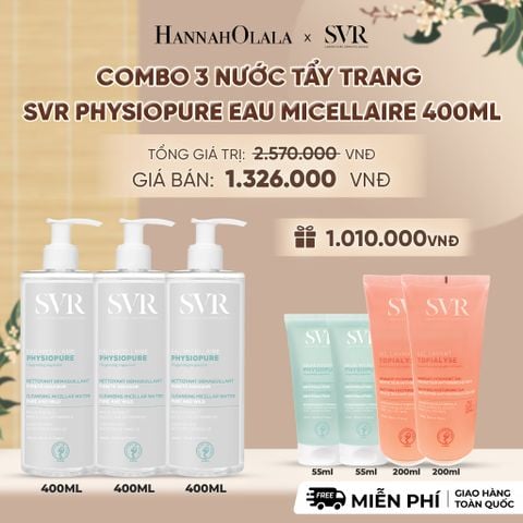  COMBO 3 NƯỚC TẨY TRANG CHO DA NHẠY CẢM SVR PHYSIOPURE EAU MICELLAIRE 400ML - DEAL 7 - A2020 