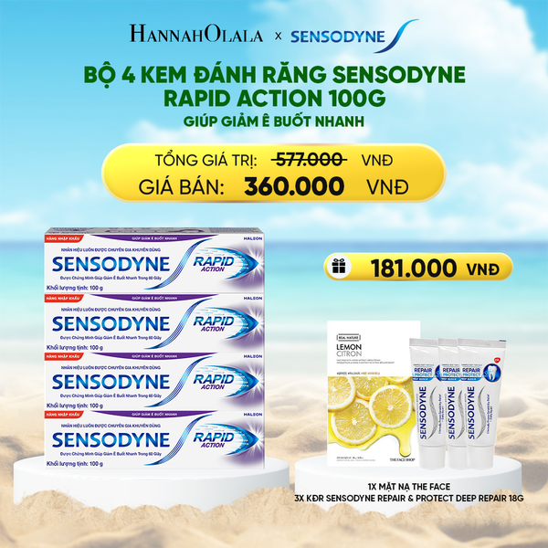  BỘ 4 KEM ĐÁNH RĂNG SENSODYNE RAPID ACTION 100G GIÚP GIẢM Ê BUỐT NHANH 