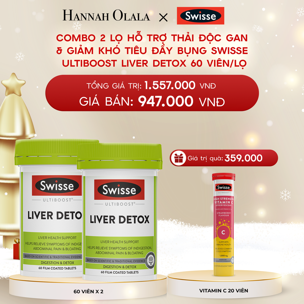  DEAL 7: COMBO 2 LỌ HỖ TRỢ THẢI ĐỘC GAN & GIẢM KHÓ TIÊU ĐẦY BỤNG SWISSE ULTIBOOST LIVER DETOX 60 VIÊN/LỌ 