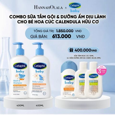  BỘ SỮA TẮM GỘI 400ML + SỮA DƯỠNG ẨM 400ML CETAPHIL BABY WITH ORGANIC CALENDULA DEAL 7: 