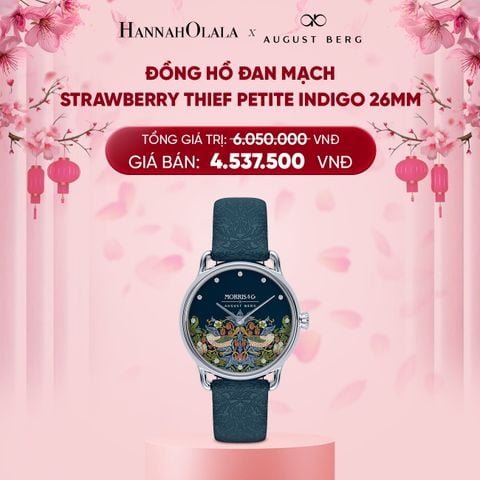  DEAL 7: ĐỒNG HỒ ĐAN MẠCH AUGUST BERG X MORRIS & CO. - MẶT STRAWBERRY THIEF PETITE INDIGO 26MM - DÂY DA Ý 