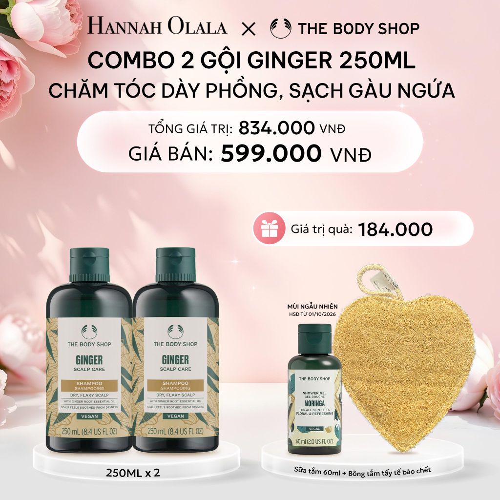  E953: DEAL 7: COMBO CHĂM TÓC DÀY PHỒNG, GIẢM GÃY RỤNG, SẠCH GÀU NGỨA GINGER 250ML - 2X DẦU GỘI 