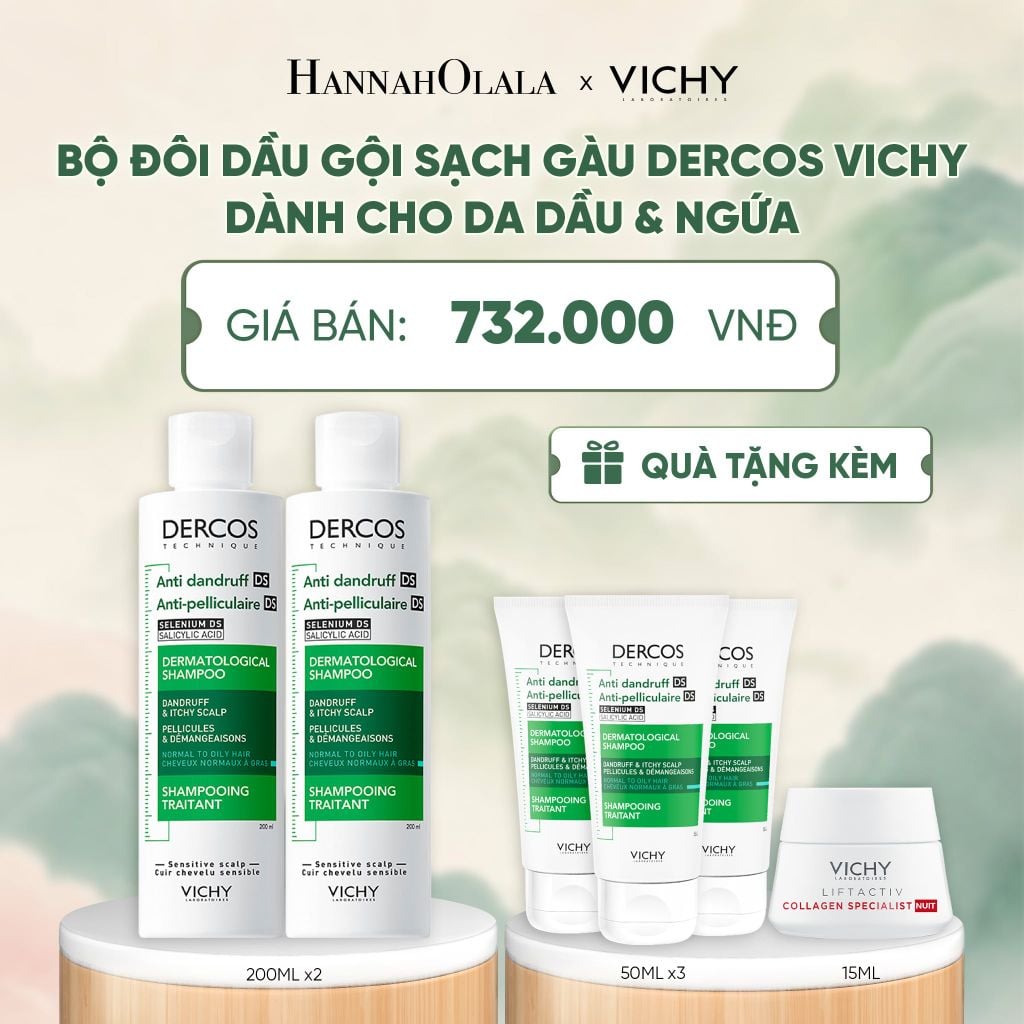 BỘ ĐÔI DẦU GỘI SẠCH GÀU DERCOS VICHY DÀNH CHO DA DẦU & NGỨA 200ML - A1171 