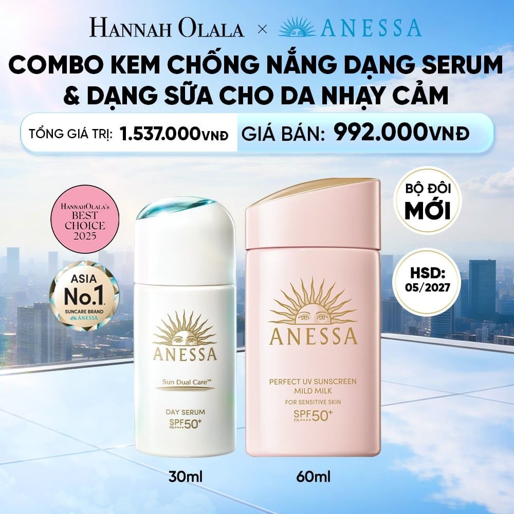  COMBO SERUM CHỐNG NẮNG & SỮA CHỐNG NẮNG BẢO VỆ VÀ DƯỠNG DA AN TOÀN CHO DA NHẠY CẢM ANESSA DAY SERUM 30ML + MILD MILK 60ML HSD: 24/05/2027 - DEAL 7 