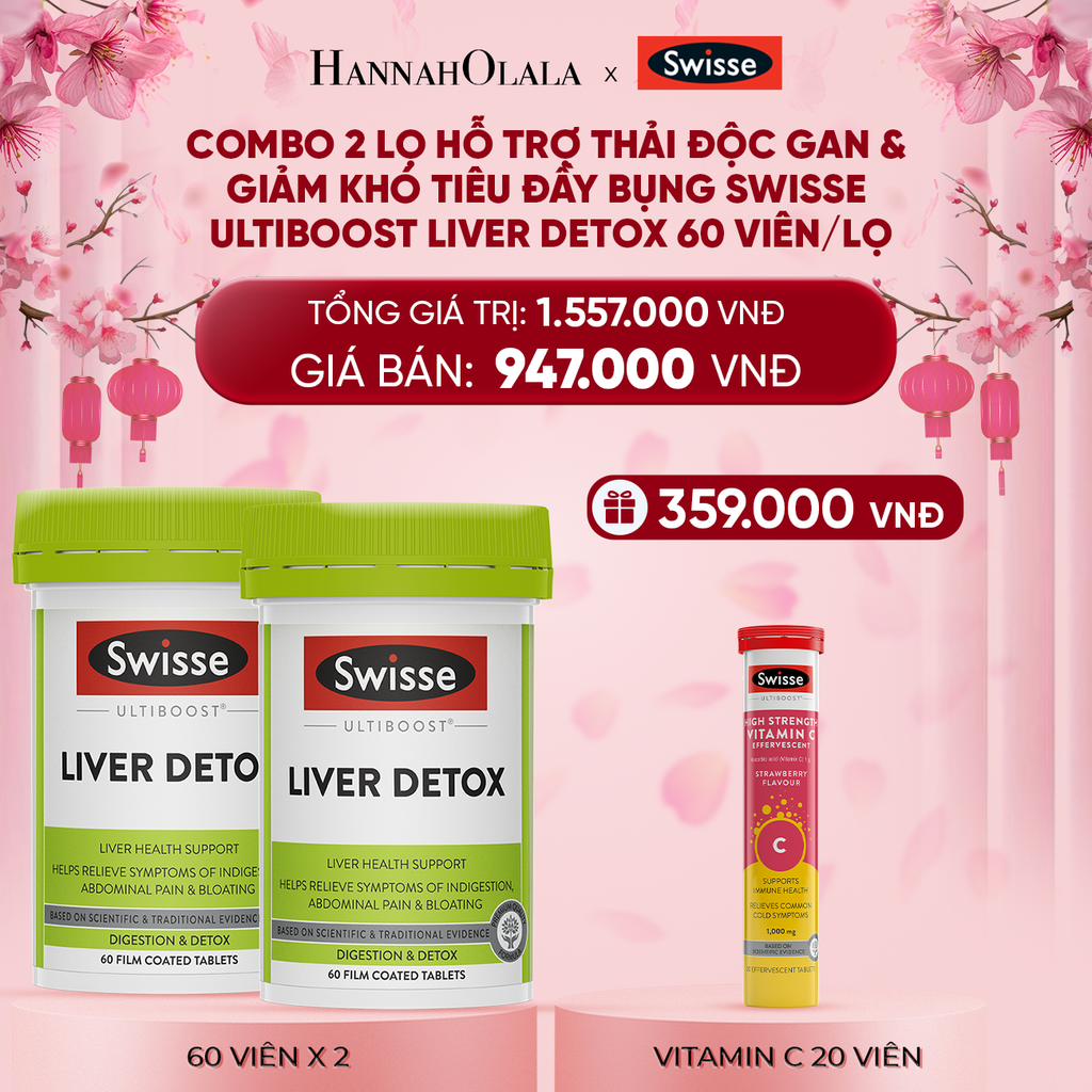  DEAL 7: COMBO 2 LỌ HỖ TRỢ THẢI ĐỘC GAN & GIẢM KHÓ TIÊU ĐẦY BỤNG SWISSE ULTIBOOST LIVER DETOX 60 VIÊN/LỌ 