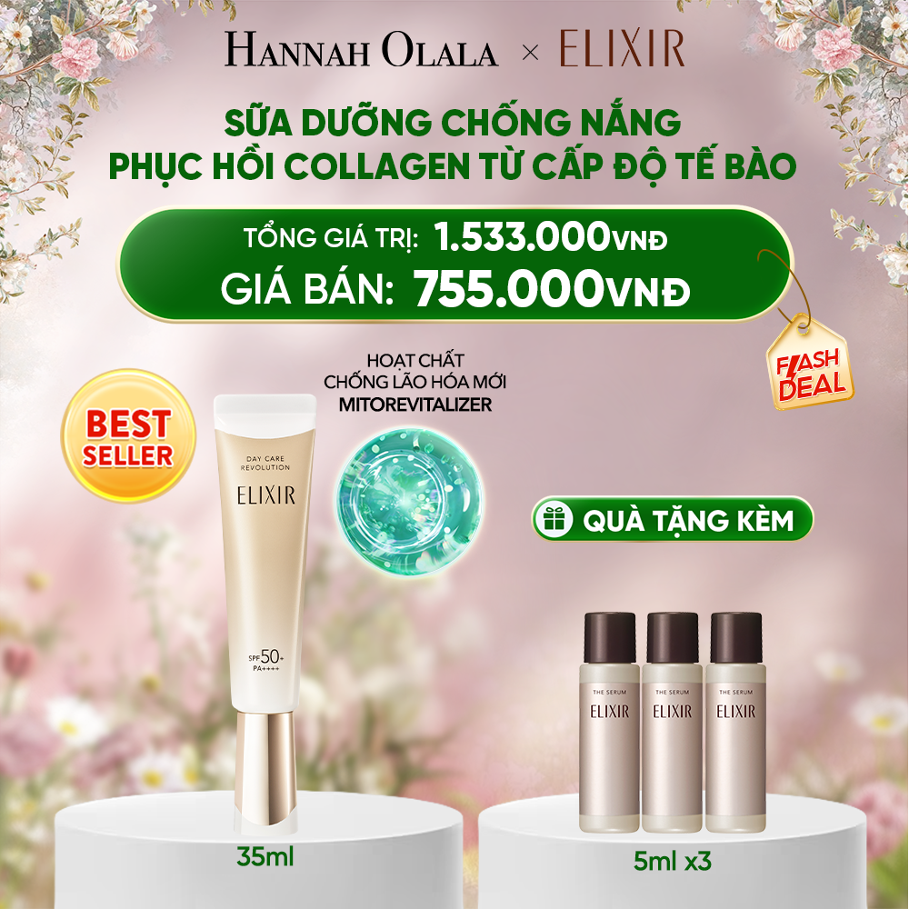  DEAL 7: [THẾ HỆ MỚI] KEM CHỐNG NẮNG DẠNG SỮA PHỤC HỒI COLLAGEN TỪ CẤP ĐỘ TẾ BÀO ELIXIR DAY CARE REVOLUTION SPF50+ 35ML 