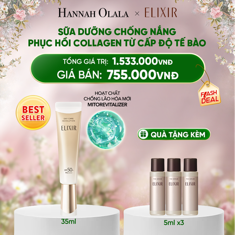  DEAL 7: [THẾ HỆ MỚI] KEM CHỐNG NẮNG DẠNG SỮA PHỤC HỒI COLLAGEN TỪ CẤP ĐỘ TẾ BÀO ELIXIR DAY CARE REVOLUTION SPF50+ 35ML 