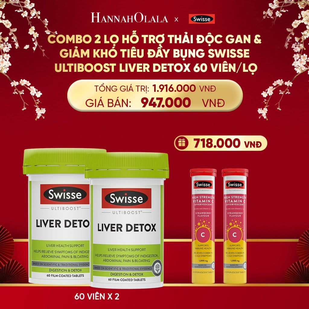  DEAL 7: COMBO 2 LỌ HỖ TRỢ THẢI ĐỘC GAN & GIẢM KHÓ TIÊU ĐẦY BỤNG SWISSE ULTIBOOST LIVER DETOX 60 VIÊN/LỌ 