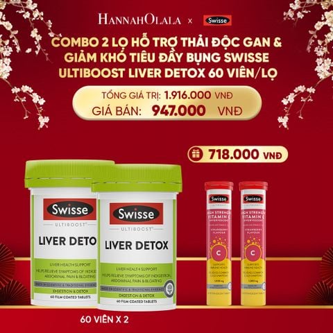  DEAL 7: COMBO 2 LỌ HỖ TRỢ THẢI ĐỘC GAN & GIẢM KHÓ TIÊU ĐẦY BỤNG SWISSE ULTIBOOST LIVER DETOX 60 VIÊN/LỌ 