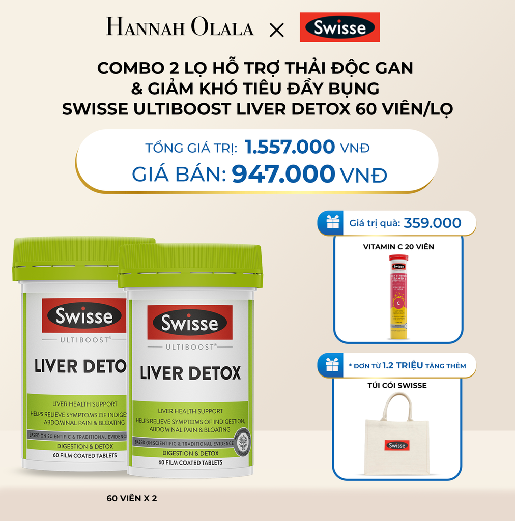  DEAL 7: COMBO 2 LỌ HỖ TRỢ THẢI ĐỘC GAN & GIẢM KHÓ TIÊU ĐẦY BỤNG SWISSE ULTIBOOST LIVER DETOX 60 VIÊN/LỌ 