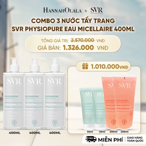  COMBO 3 NƯỚC TẨY TRANG CHO DA NHẠY CẢM SVR PHYSIOPURE EAU MICELLAIRE 400ML - DEAL 7 