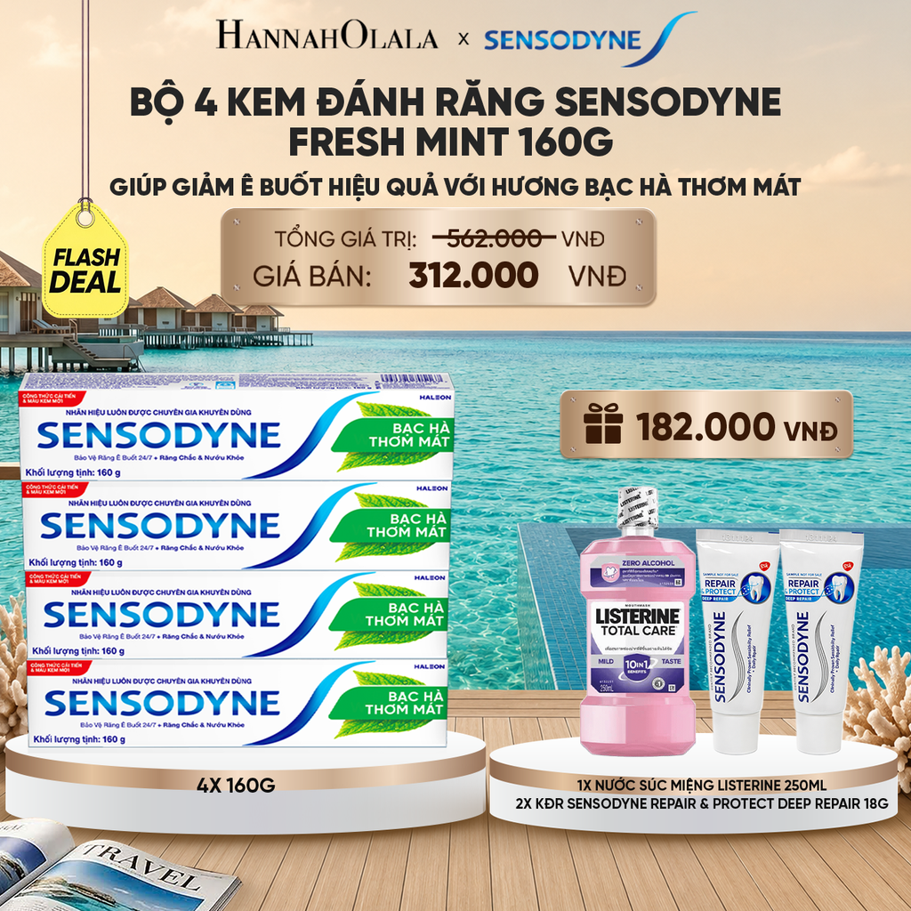  BỘ 4 KEM ĐÁNH RĂNG SENSODYNE FRESH MINT 160G GIÚP GIẢM Ê BUỐT HIỆU QUẢ VỚI HƯƠNG BẠC HÀ THƠM MÁT - FLASH DEAL 