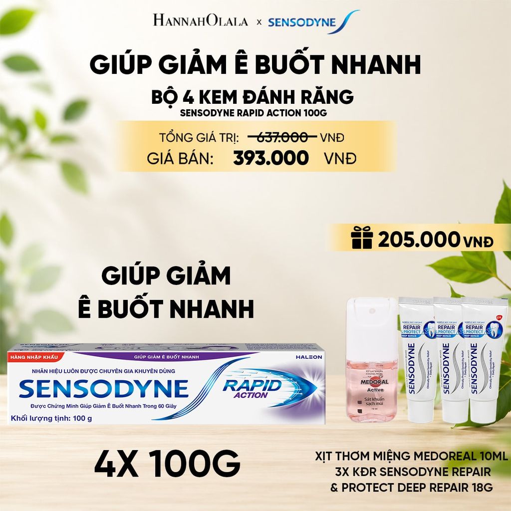  BỘ 4 KEM ĐÁNH RĂNG SENSODYNE RAPID ACTION 100G GIÚP GIẢM Ê BUỐT NHANH 