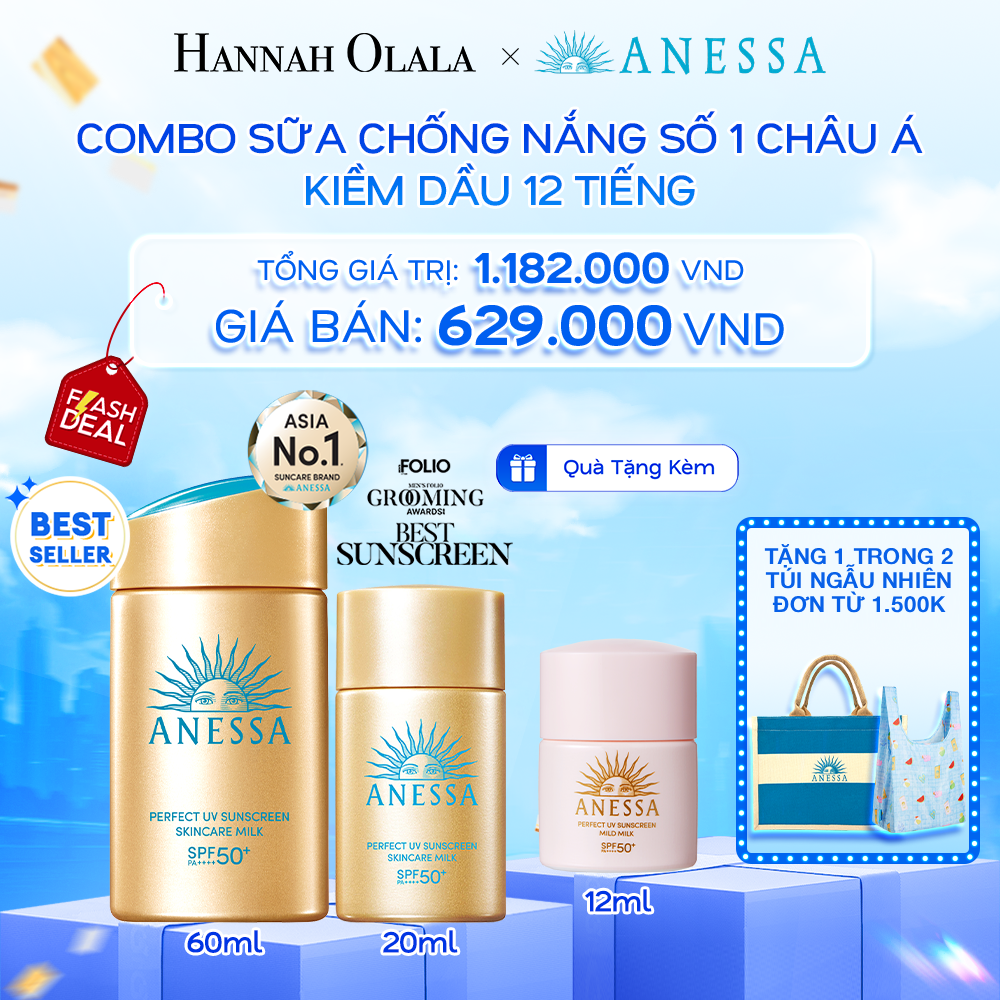  A21: DEAL 6: COMBO SỮA CHỐNG NẮNG DƯỠNG DA KIỀM DẦU BẢO VỆ HOÀN HẢO ANESSA GOLD MILK SPF50+ PA++++ 60ML + 20ML 