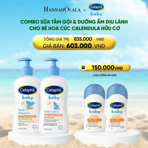  DEAL 7: BỘ SỮA TẮM GỘI 400ML + SỮA DƯỠNG ẨM 400ML CETAPHIL BABY WITH ORGANIC CALENDULA 
