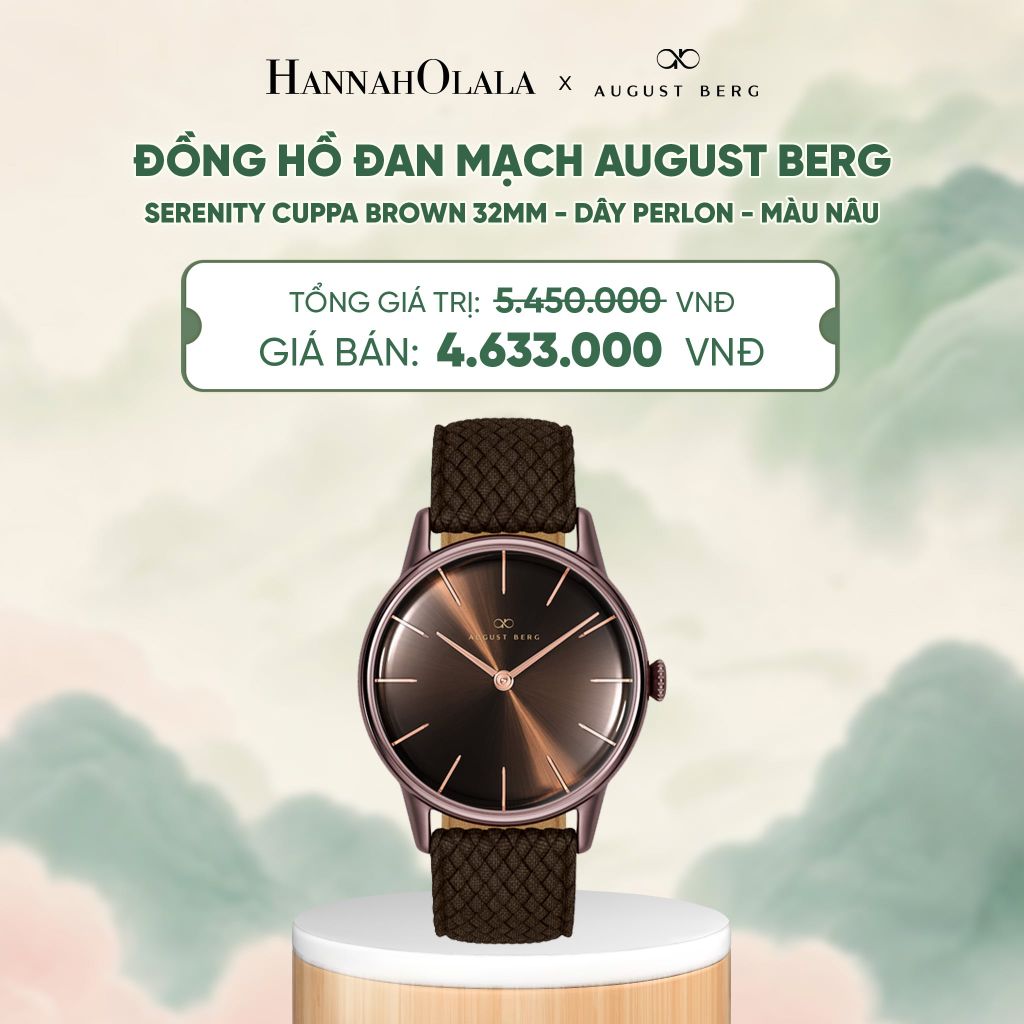  ĐỒNG HỒ ĐAN MẠCH AUGUST BERG SERENITY CUPPA BROWN 32MM - DÂY PERLON - MÀU NÂU - DEAL 7 - A1811 