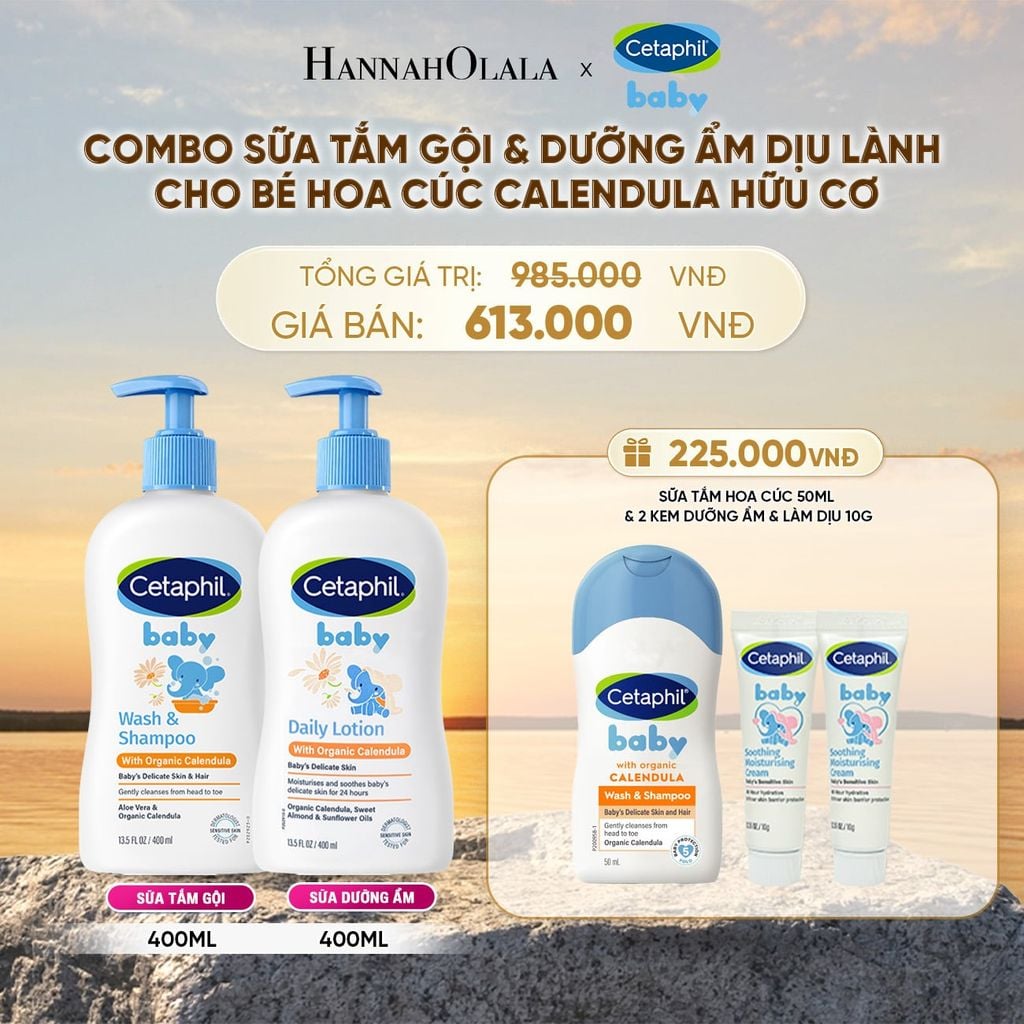  BỘ SỮA TẮM GỘI 400ML + SỮA DƯỠNG ẨM 400ML CETAPHIL BABY WITH ORGANIC CALENDULA DEAL 7: - B585 